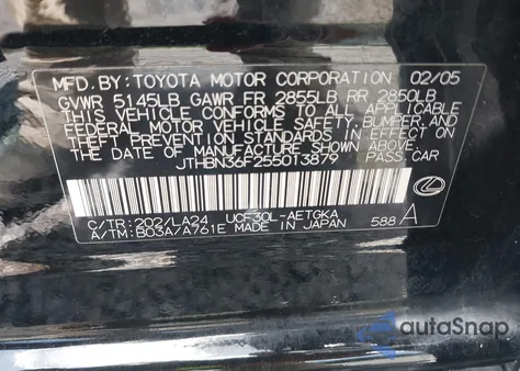 2005 Lexus Ls 430 из США, поврежденный, VIN JTHBN36F255013879